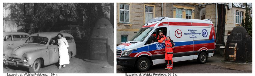 Tekst o sesji zdjęciowej ratowników medycznych Szczecina. Na zdjęciu: Kolaż mężczyzny i kobiety stojących w furgonetce - HelloZdrowie