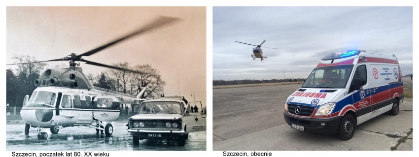 Tekst o sesji zdjęciowej ratowników medycznych Szczecina. Na zdjęciu: Kolaż z helikopterem i samochodem - HelloZdrowie