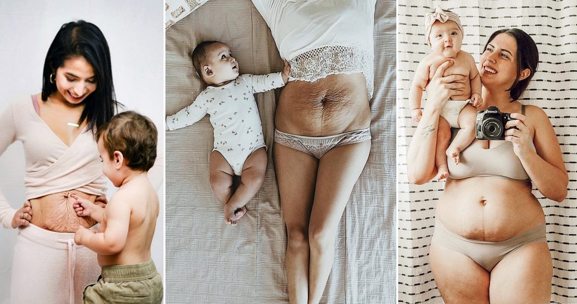 Tekst o realnym wyglądzie ciała po ciąży. Na zdjęciu: Kolaż kobiety i dziecka - HelloZdrowie