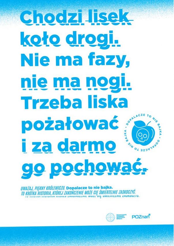Tekst o kampanii przeciw dopalaczom w Poznaniu. Na zdjęciu: Biały i niebieski tekst - HelloZdrowie