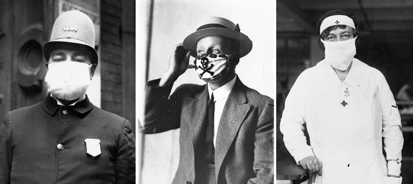 Tekst o pandemii grypy z lat 1918-1920. Na zdjęciu: Kolaż mężczyzn noszących maski - HelloZdrowie