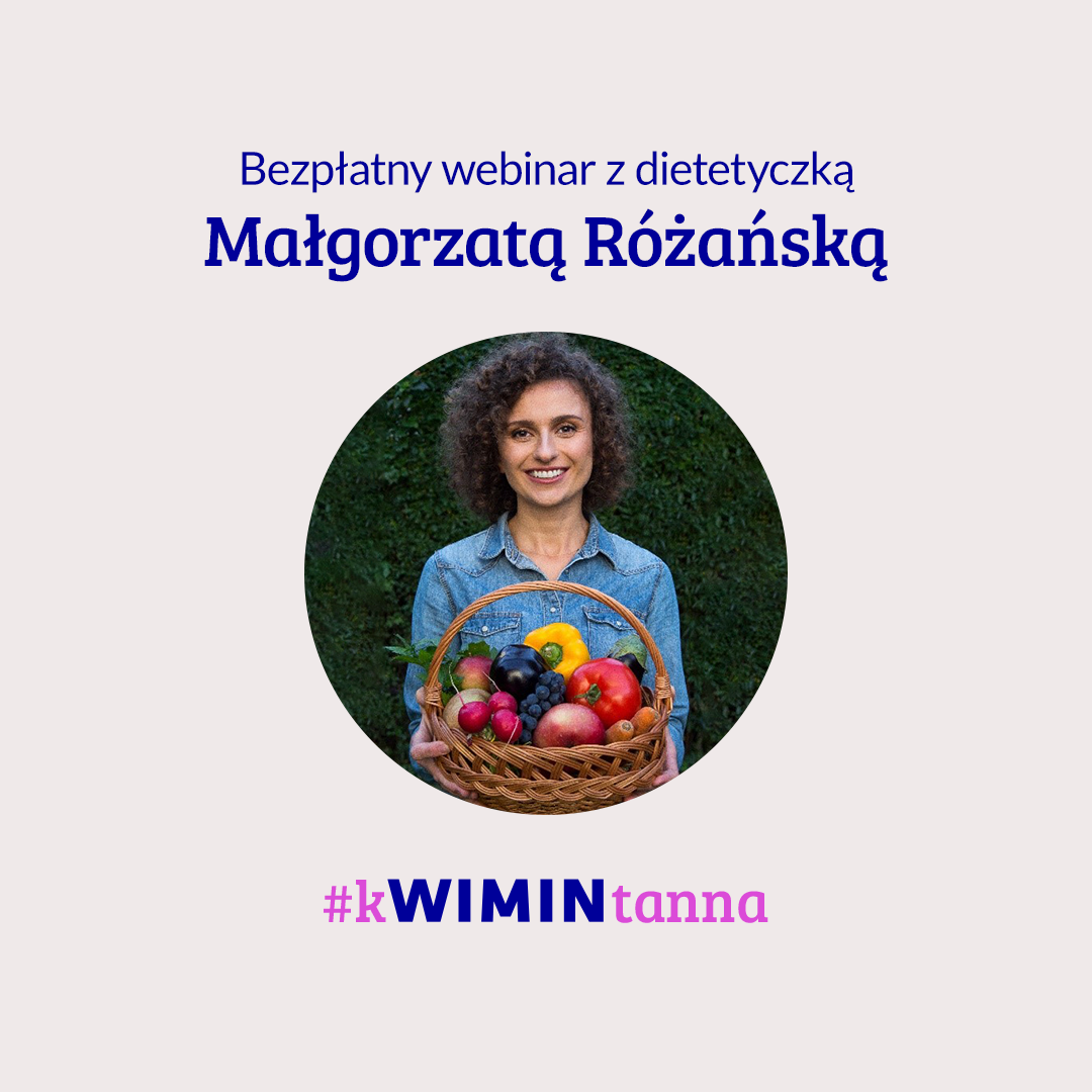 Tekst o wspieraniu zdrowia kobiet przez WIMIN. Na zdjęciu: Kobieta trzymająca kosz pełen owoców - HelloZdrowie