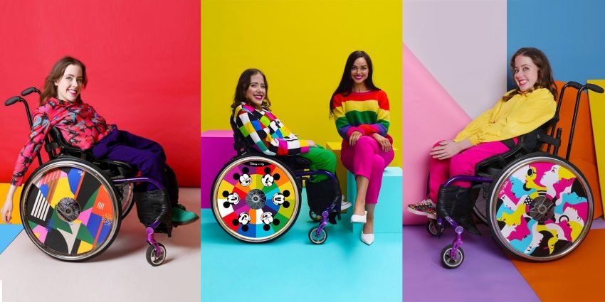 Kolorowe nakładki na koła wózków dla osób z niepełnosprawnością