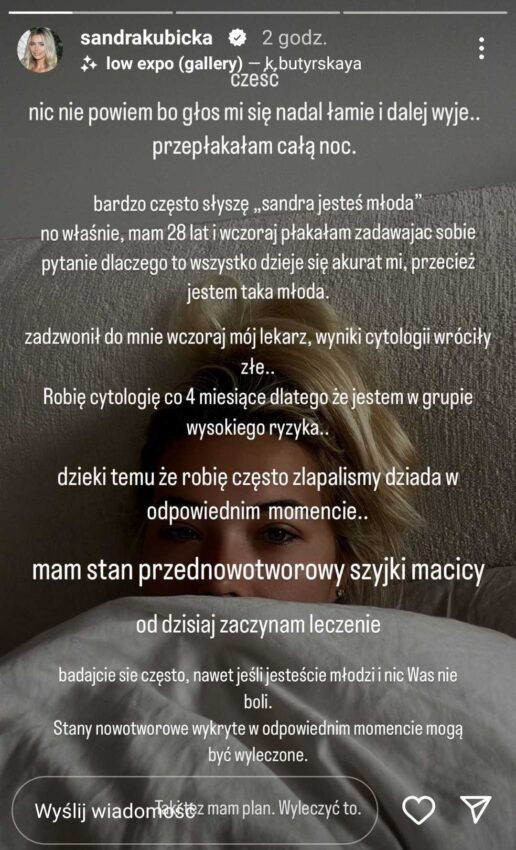 Sandra Kubicka wyznała, że zdiagnozowano u niej stan przedrakowy szyjki macicy