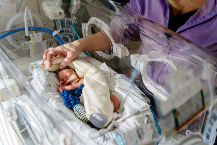 Na zdjęciu noworodek w inkubatorze