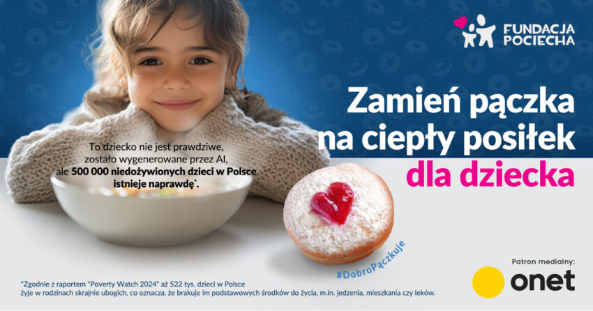 plakat akcji zamień pączka na ciepły posiłek dla dziecka - Hello Zdrowie